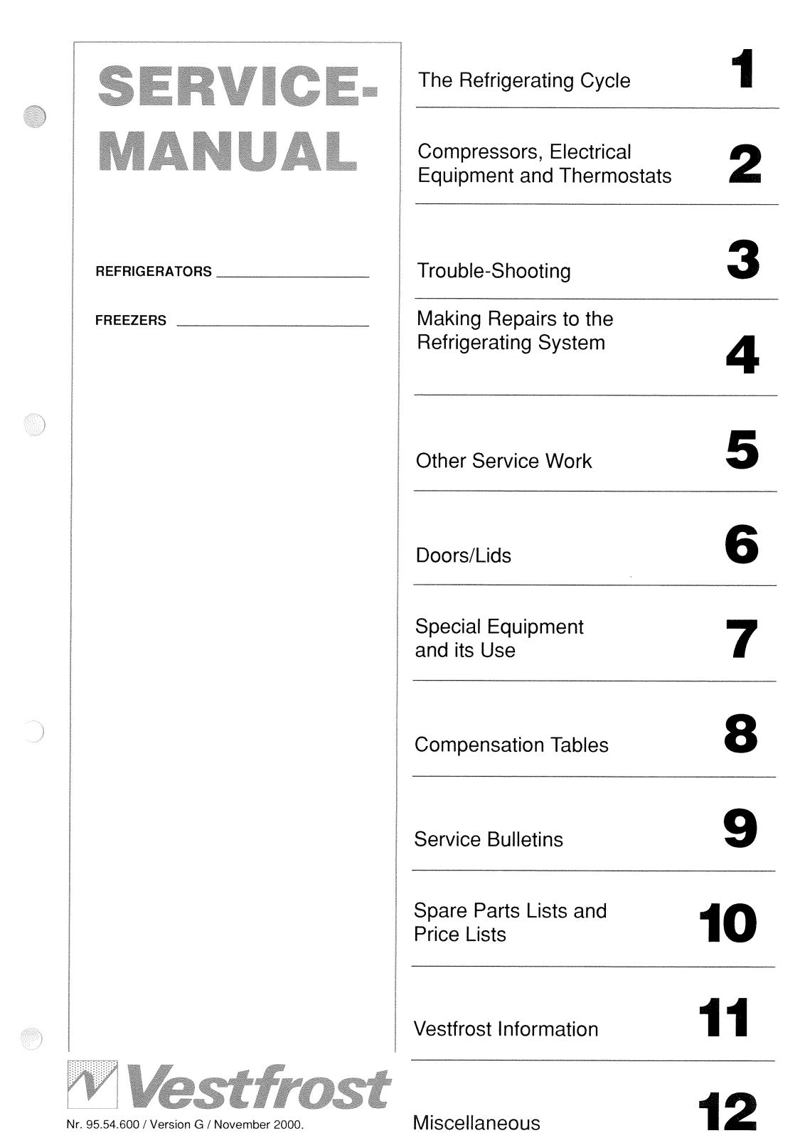 Vestfrost Fridge Service manual