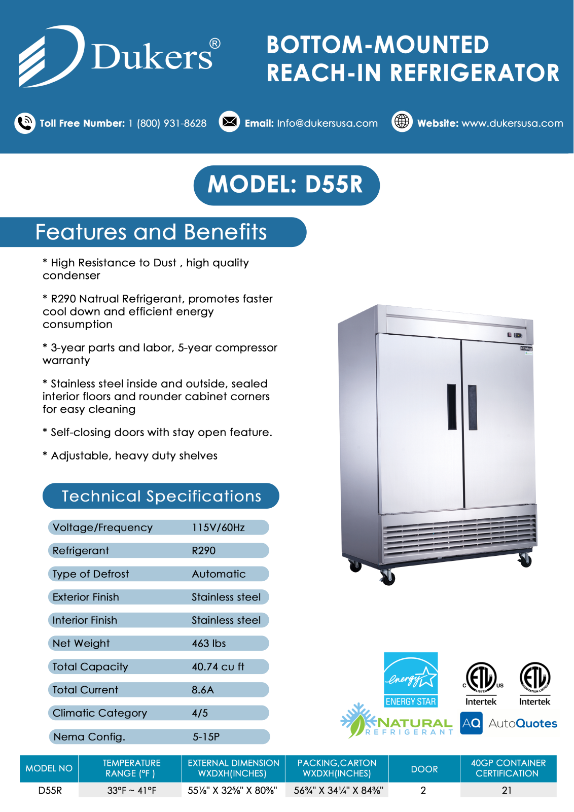 Dukers D55R Specifications