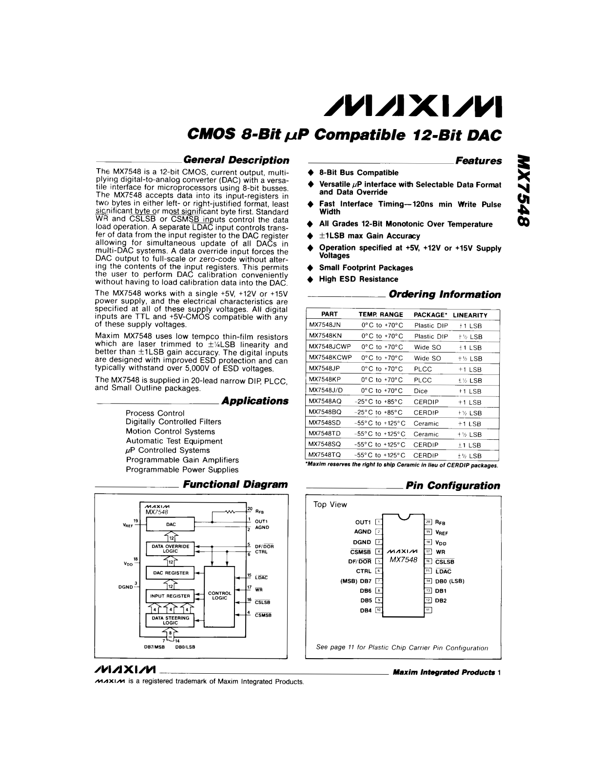 Maxim MX7548SQ, MX7548TD, MX7548TQ, MX7548, MX7548AQ Datasheet