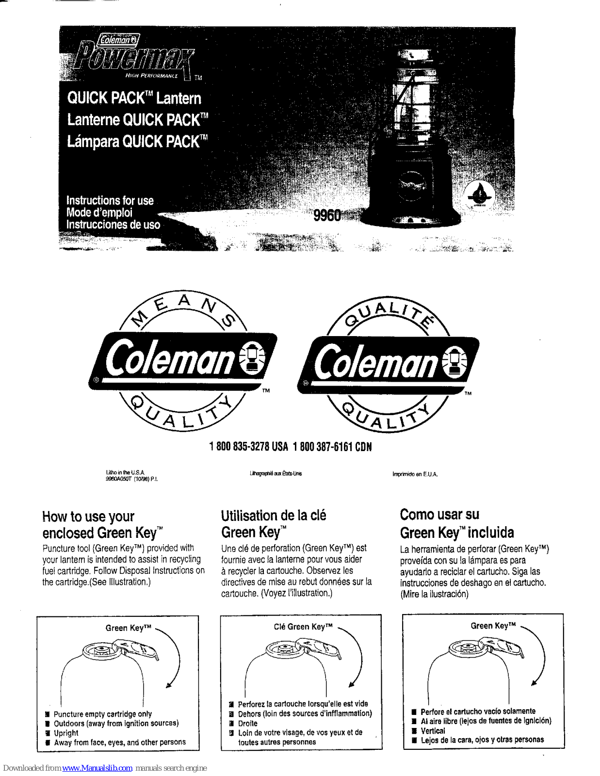 Coleman Powermax Quick Pack 9960 Instructions For Use Manual