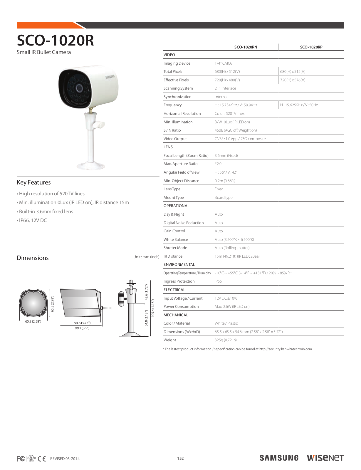 Samsung SCO-1020RN Specsheet