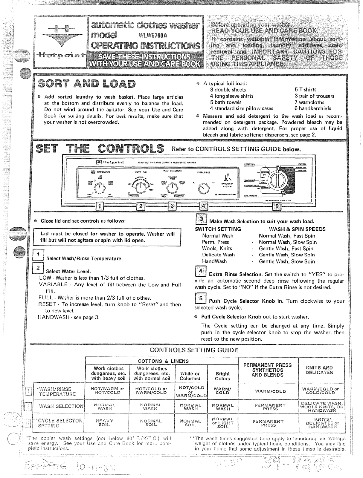 GE WLW5700A Operating Instructions