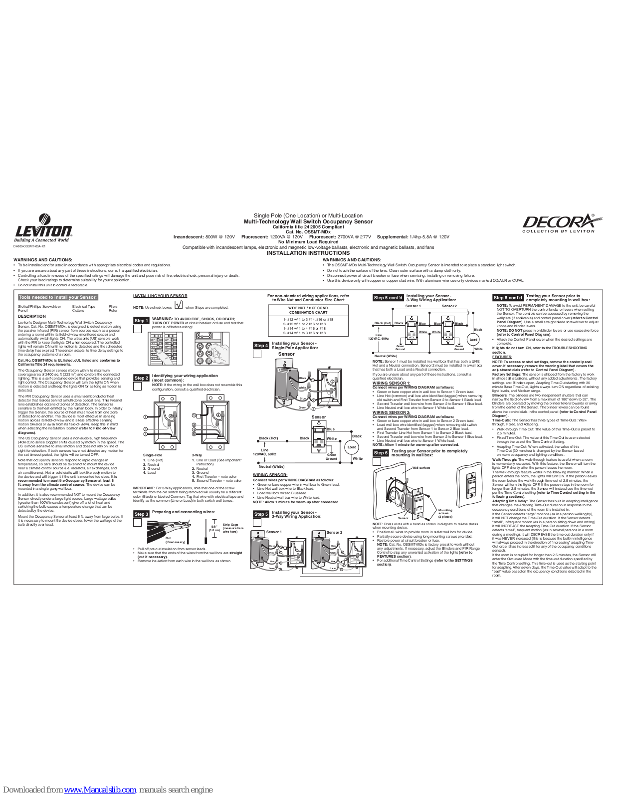 Leviton OSSMT-MDx, Decora OSSMT-MDx Installation Instructions Manual - ManualMachine.com