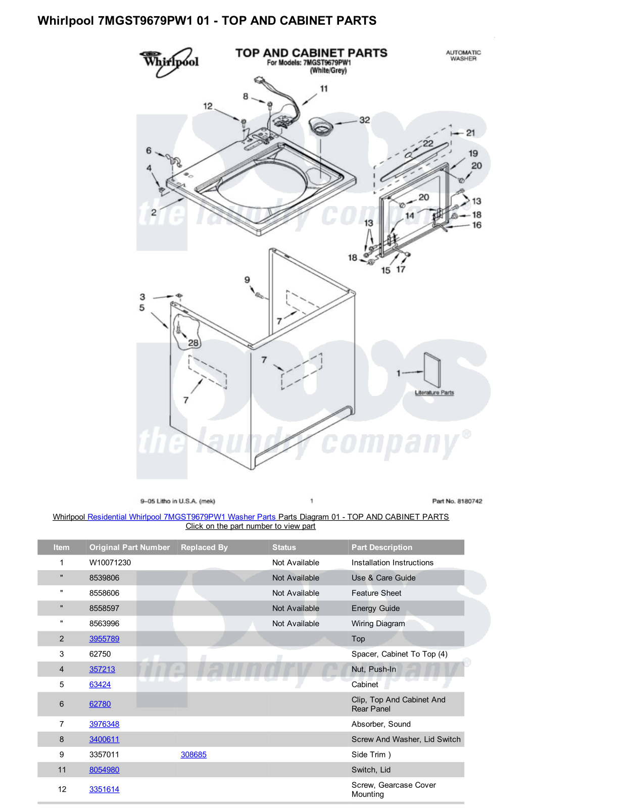 Whirlpool 7MGST9679PW1 Parts Diagram