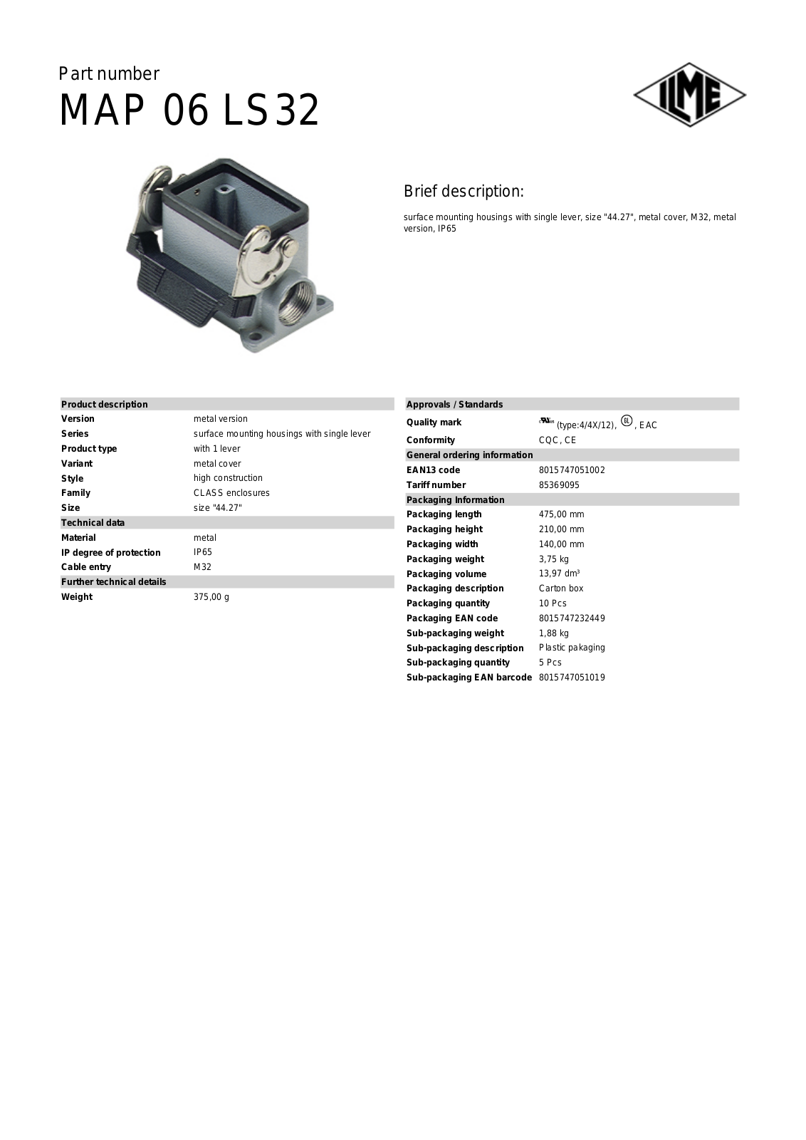 Datasheet MAP-06LS32 Datasheet (ILME) - ManualMachine.com