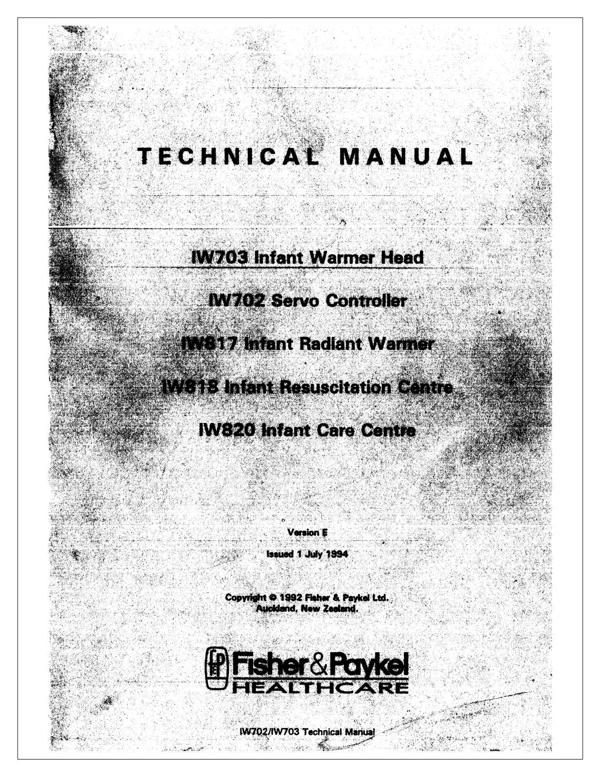 Fisher&Paykel IW7xx, IW8xx Technical manual