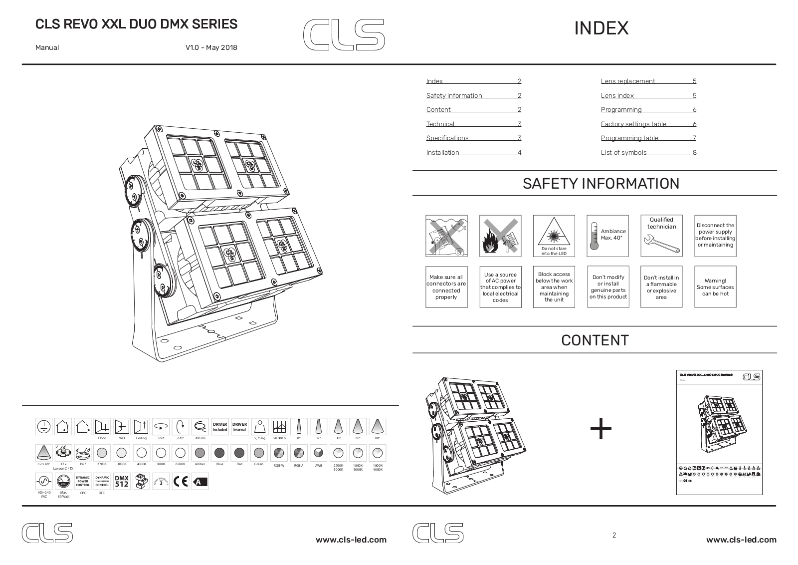 CLS REVO XXL DUO DMX, Revo XL DUO DMX series Series Manual