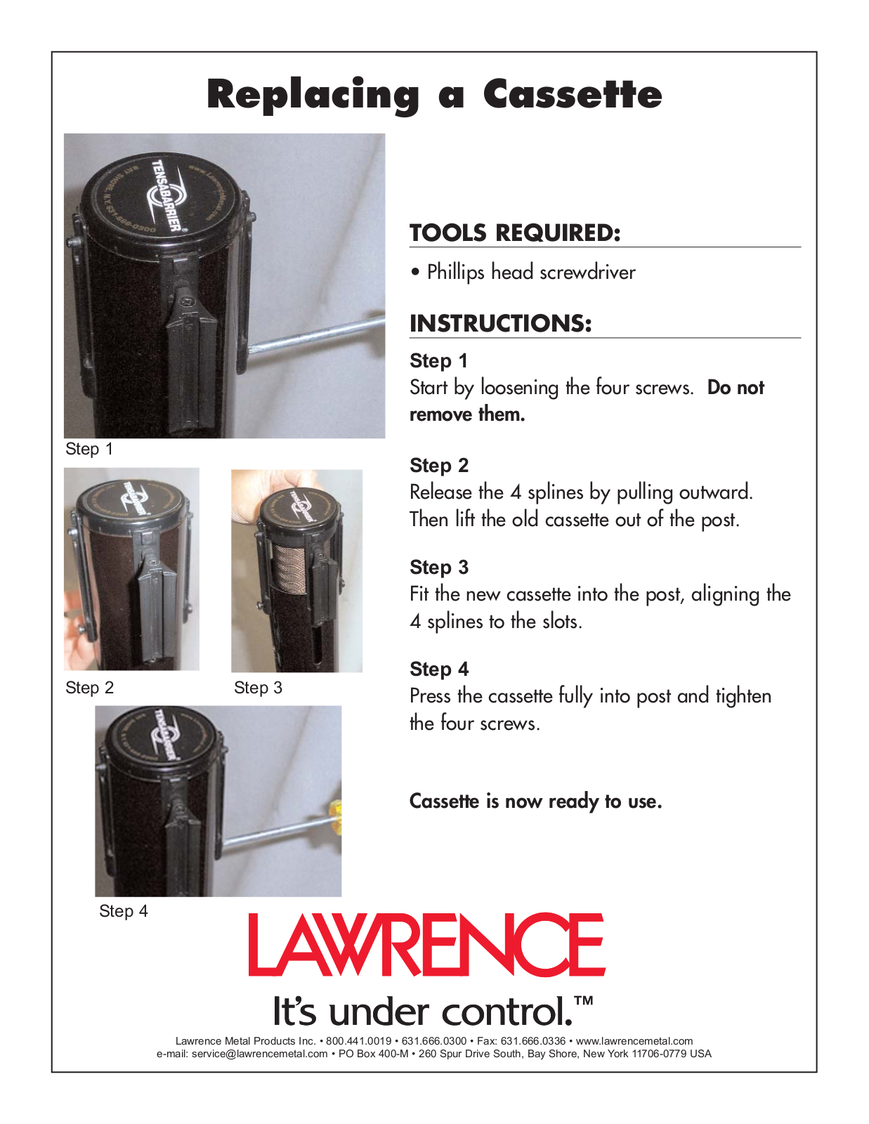 Lawrence REPLACING A CASSETTE User Manual