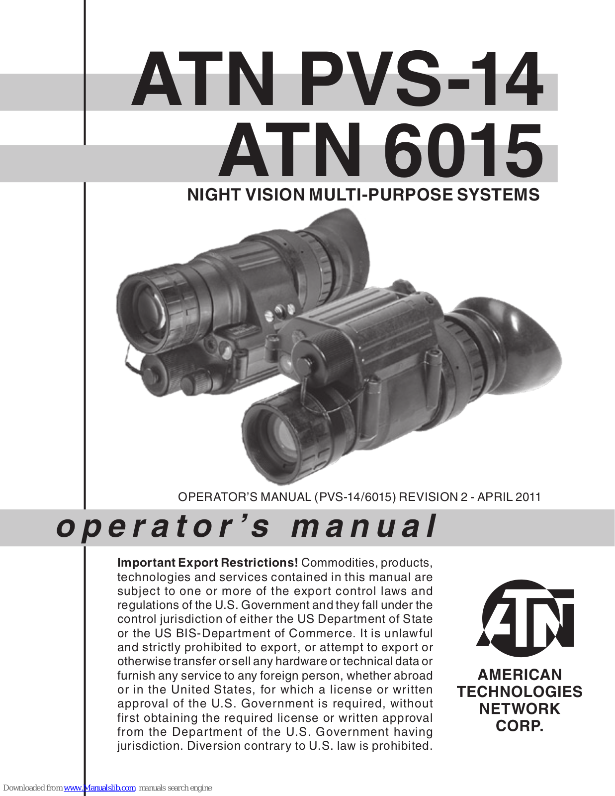 ATN PVS-14, 6015 Operator's Manual