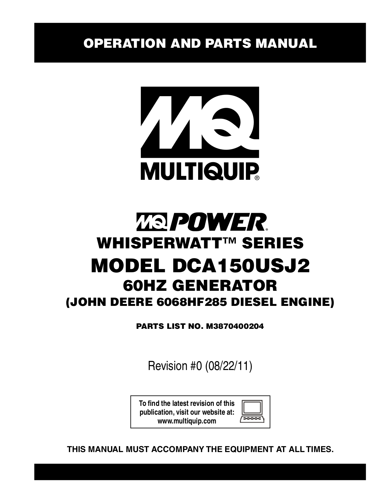 Multiquip DCA150USJ2 User Manual