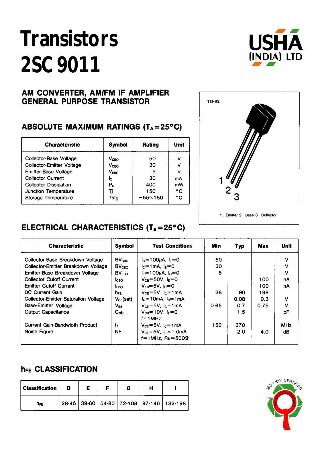 USHA 2SC9011 Datasheet