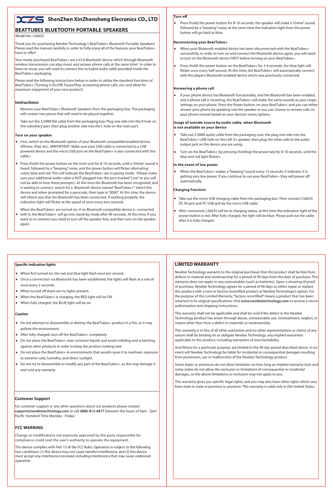 ShenZhen Xinzhensheng electronics CO LS6635 User Manual