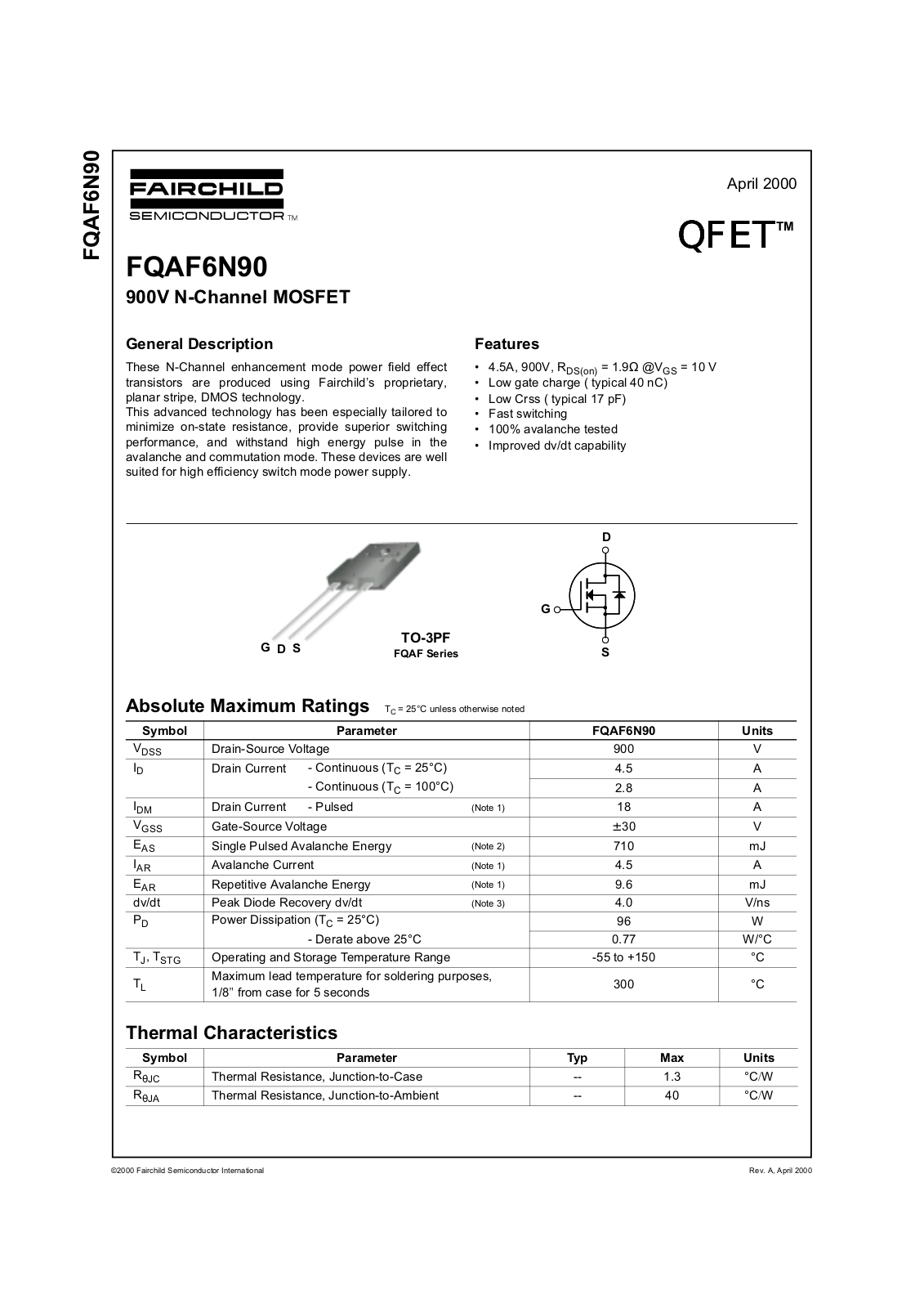 Fairchild Semiconductor FQAF6N90 Datasheet