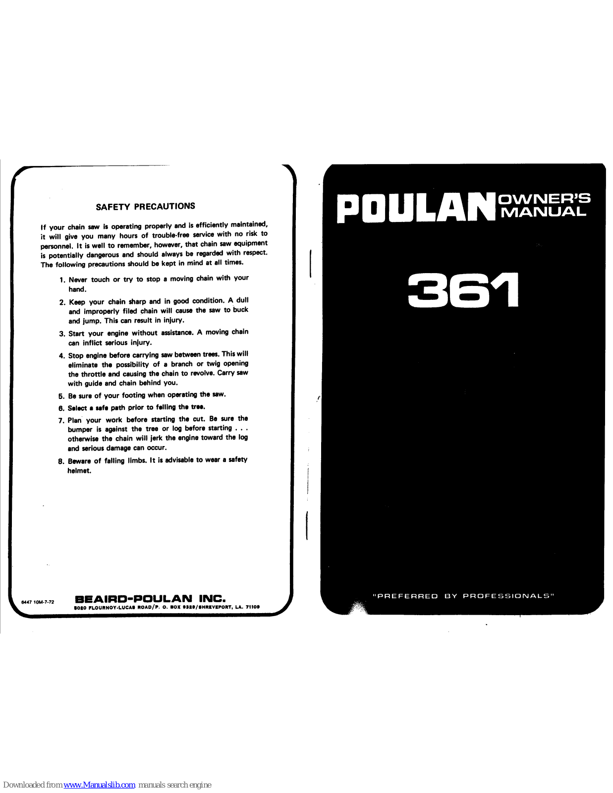 Poulan Pro 361 Owner's Manual