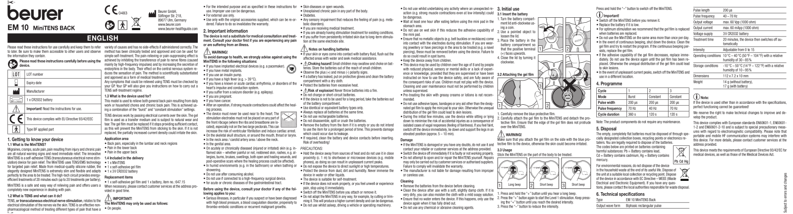 Beurer EM 10 User Manual
