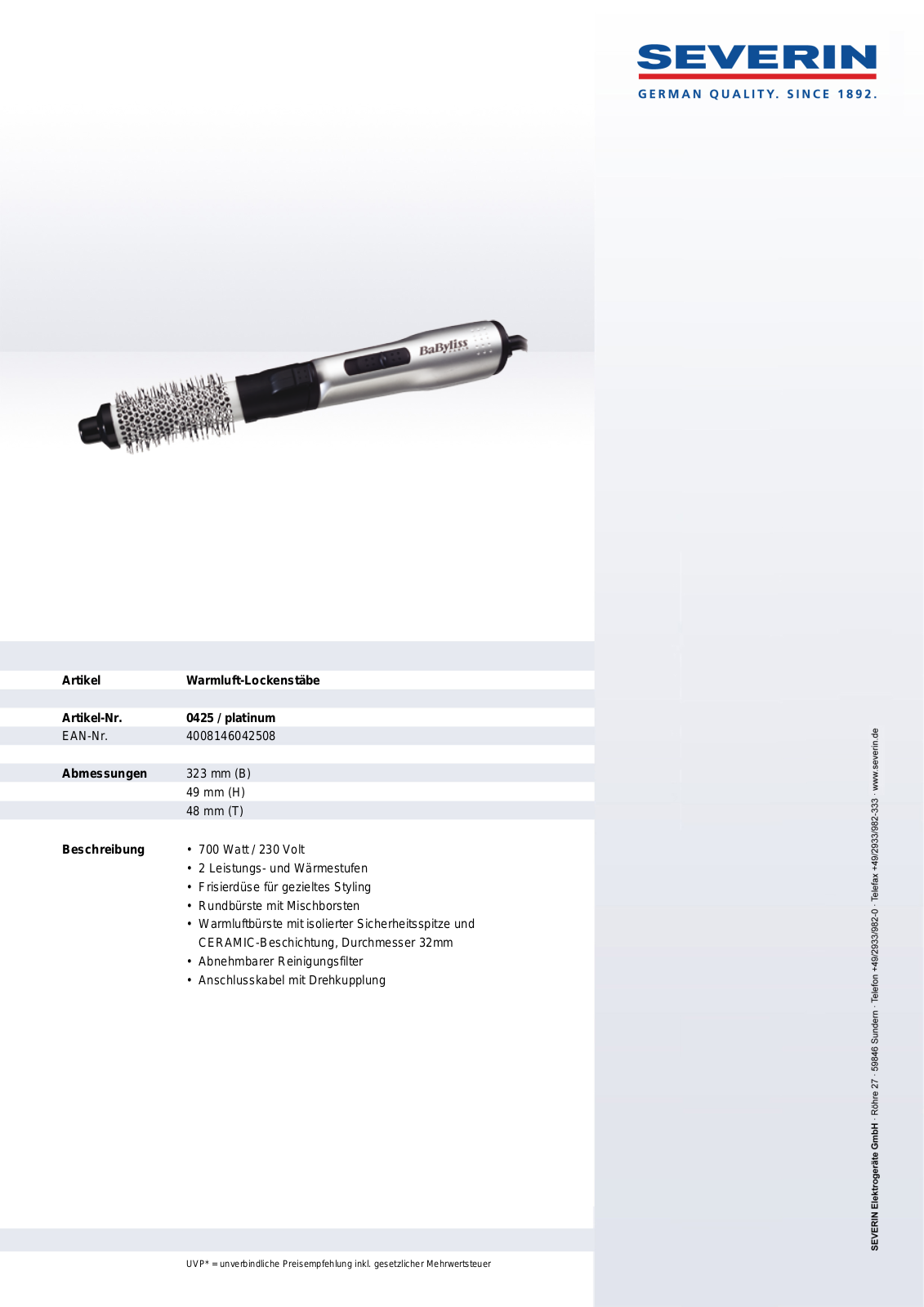 Severin 0425 DATASHEET