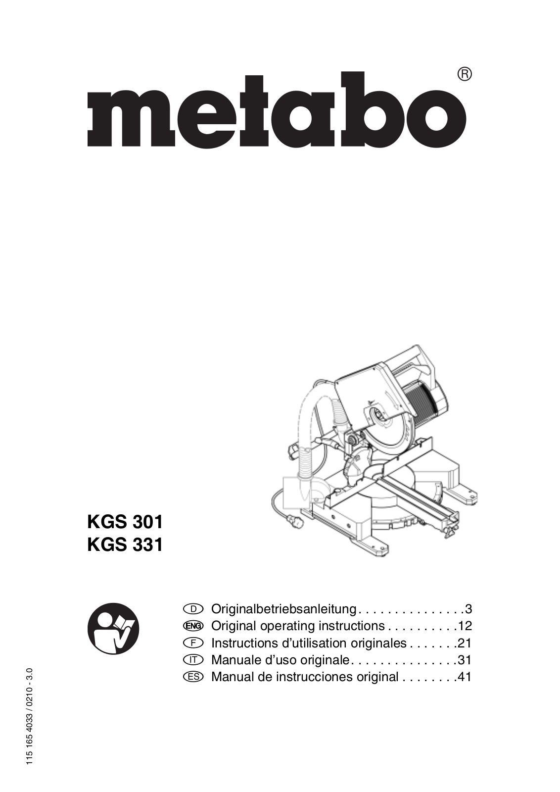 Metabo KGS 301, KGS 331 Original Operating Instructions