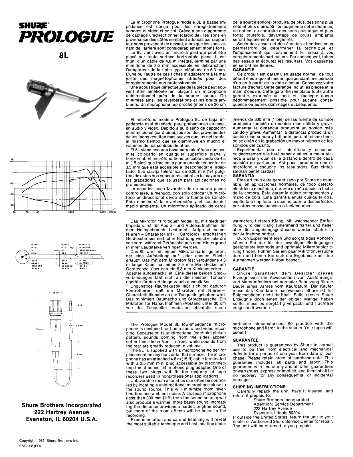 Shure Prologue 8L User Guide