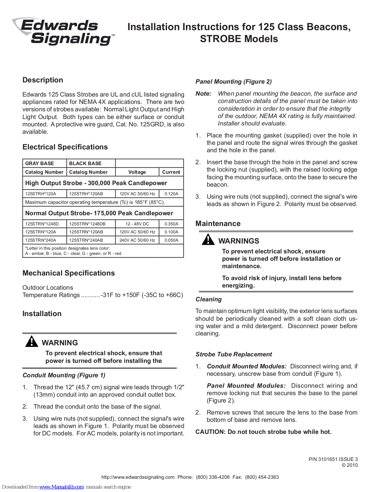 Edwards Signaling 125STRHG120A, 125STRHB120A, 125STRHC120A, 125STRHB120AB, 125STRHC120AB Installation Instructions Manual