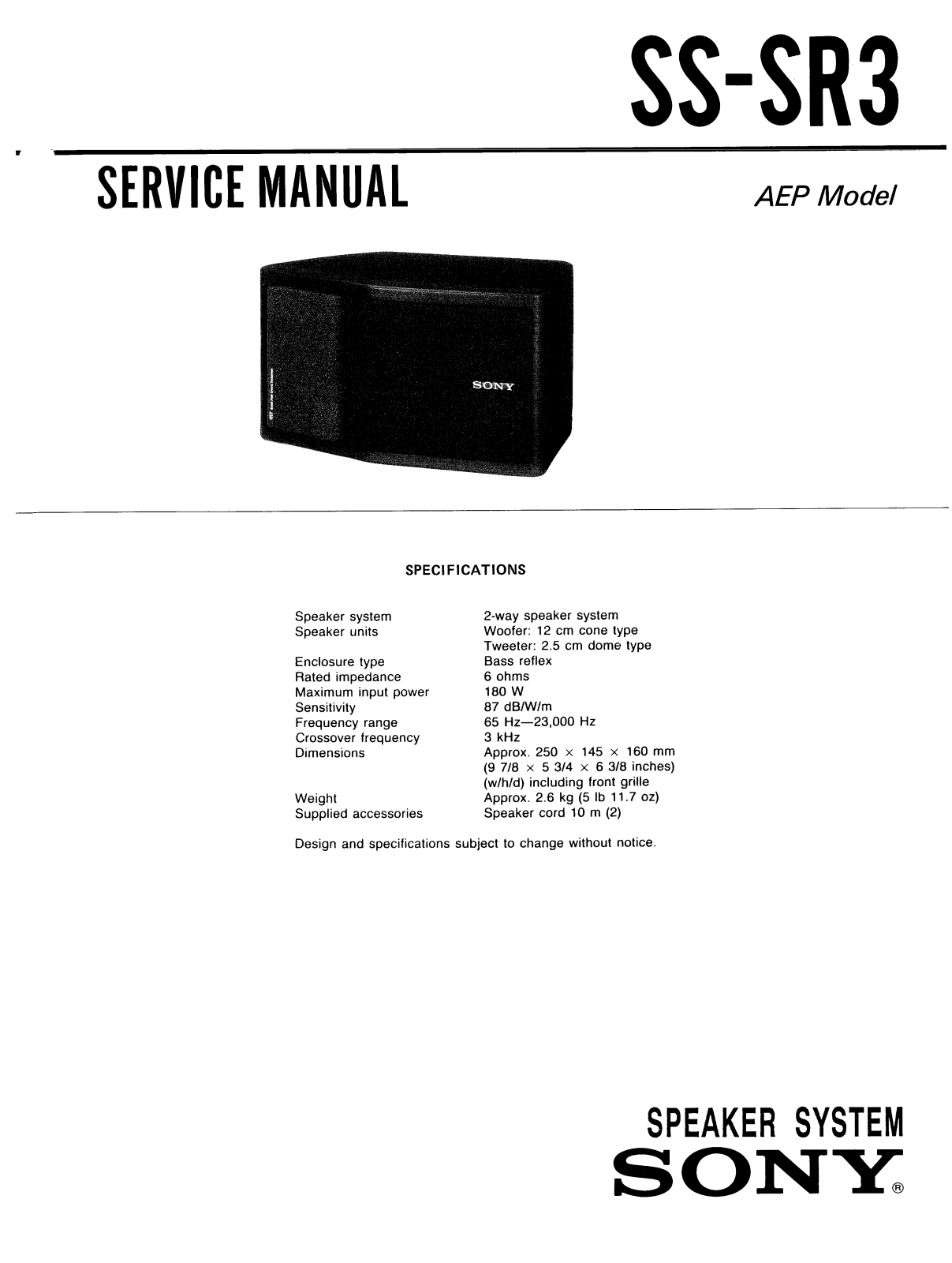 Sony SSSR-3 Service manual