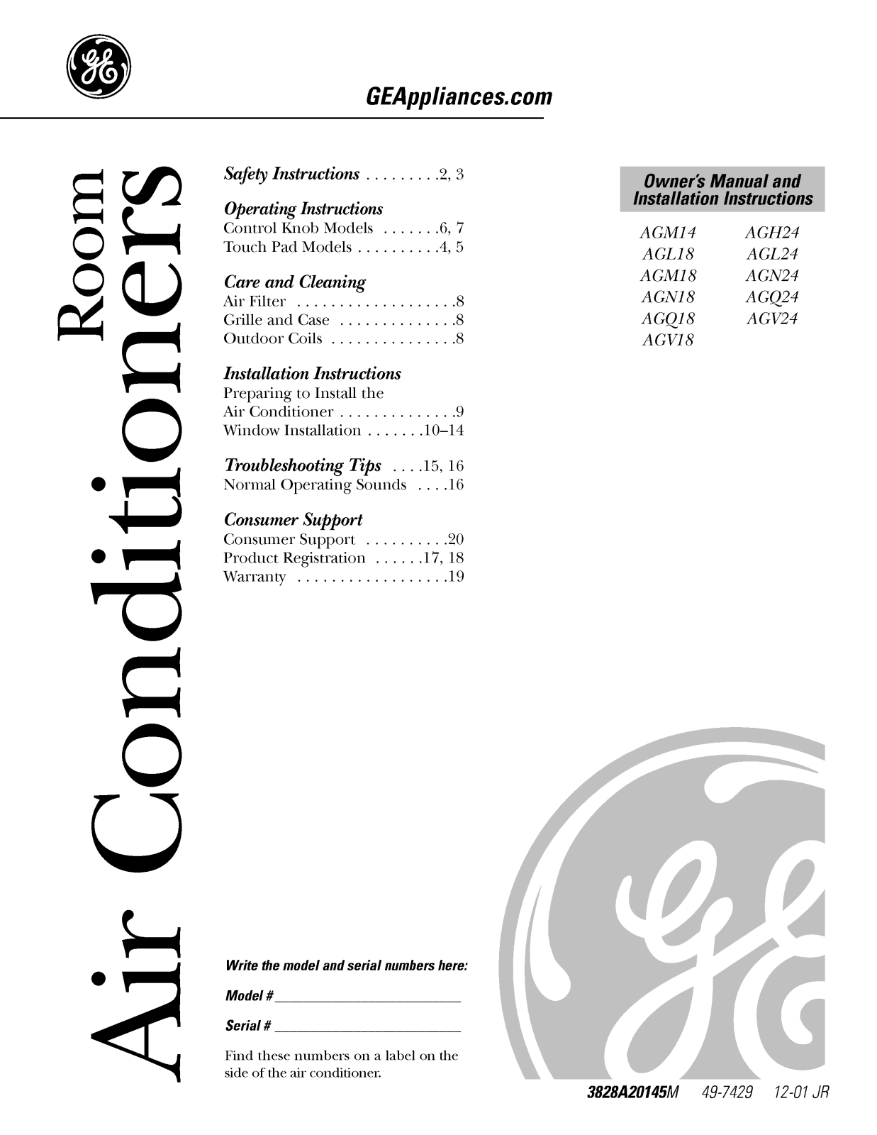 LG AGV18DD, AGN24DA, AGN18DB, AGQ24DA, AGV24DB User Manual