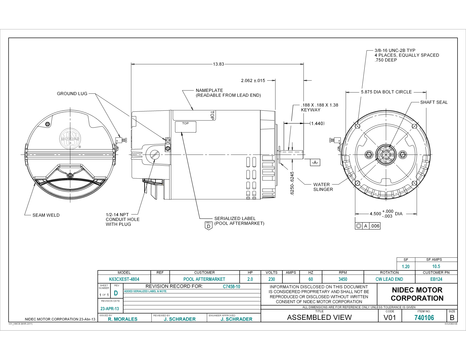 US Motors EB124 Dimensional Sheet