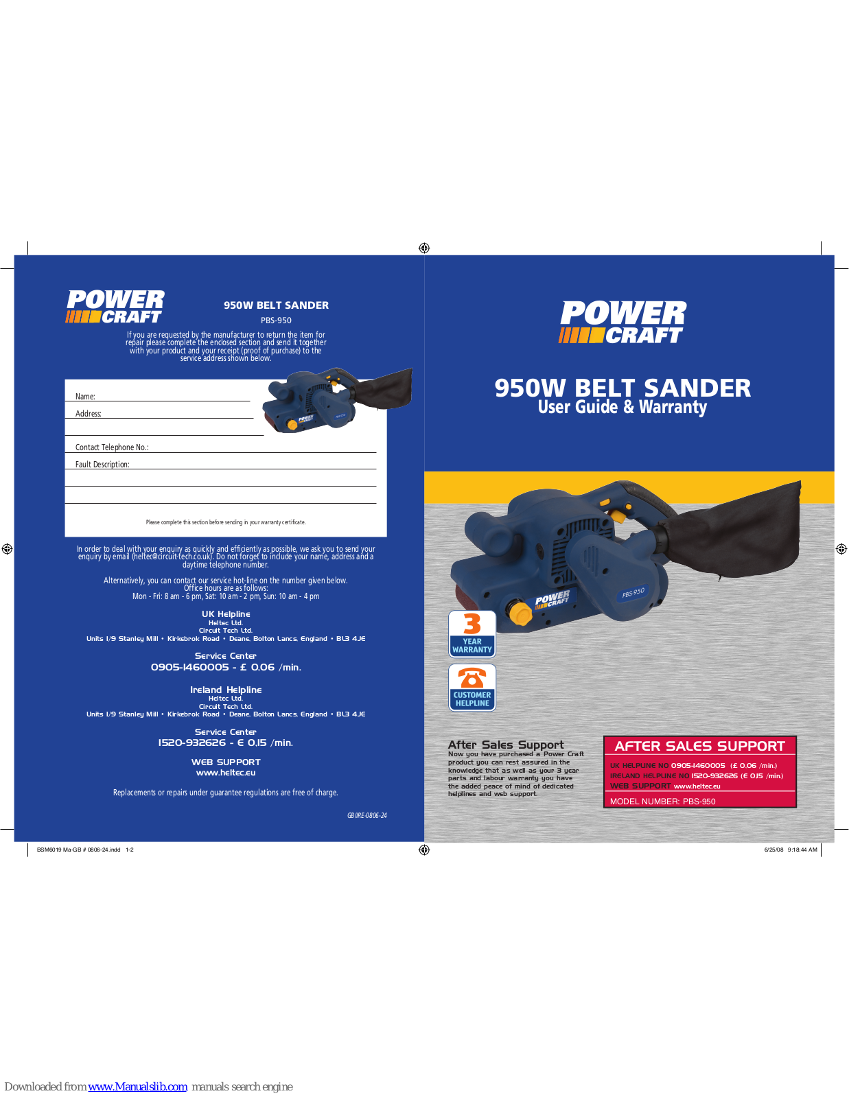 Power Craft PBS-950 User Manual & Warranty