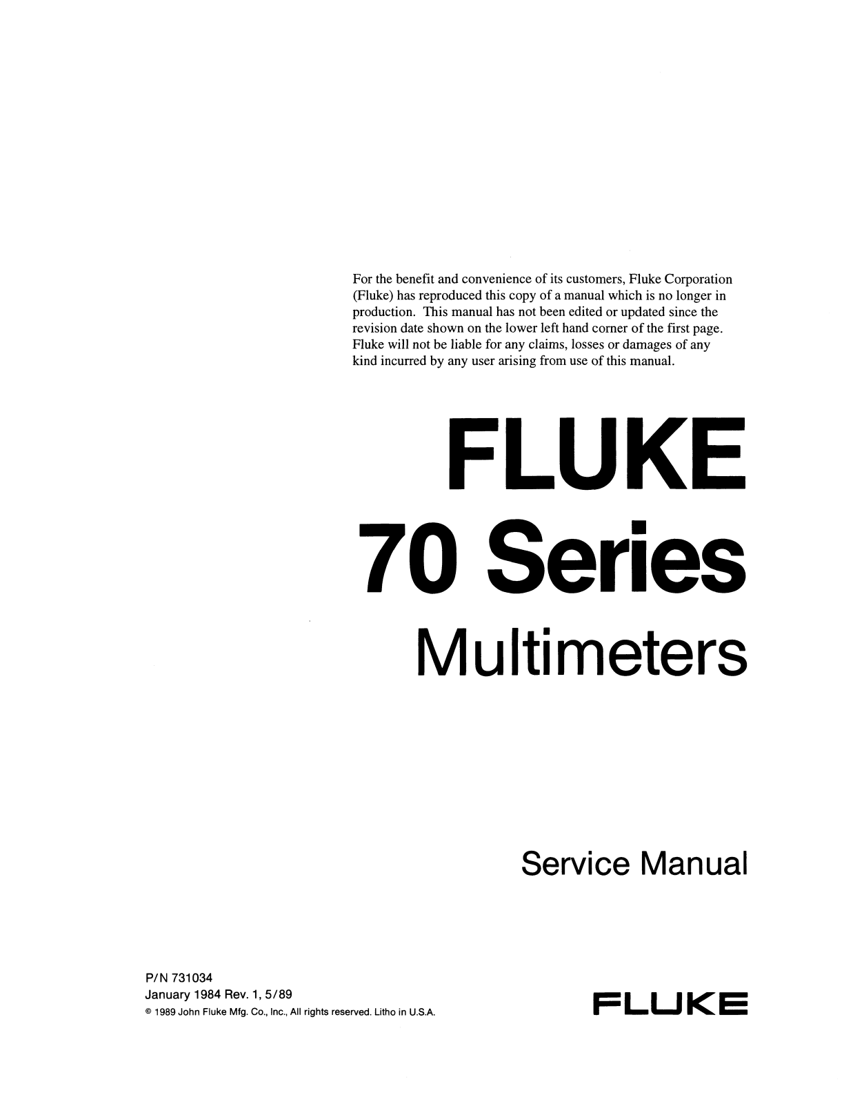 Fluke 75, 77, 73, 70 Service Manual