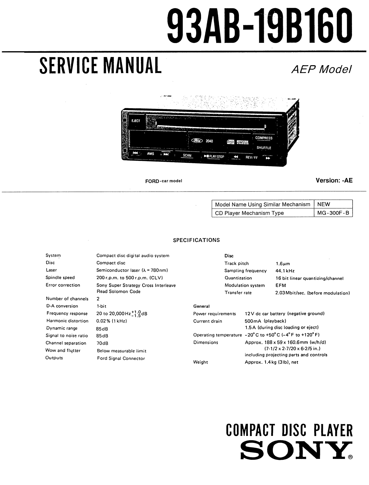 Sony 93AB-19B160 Service Manual