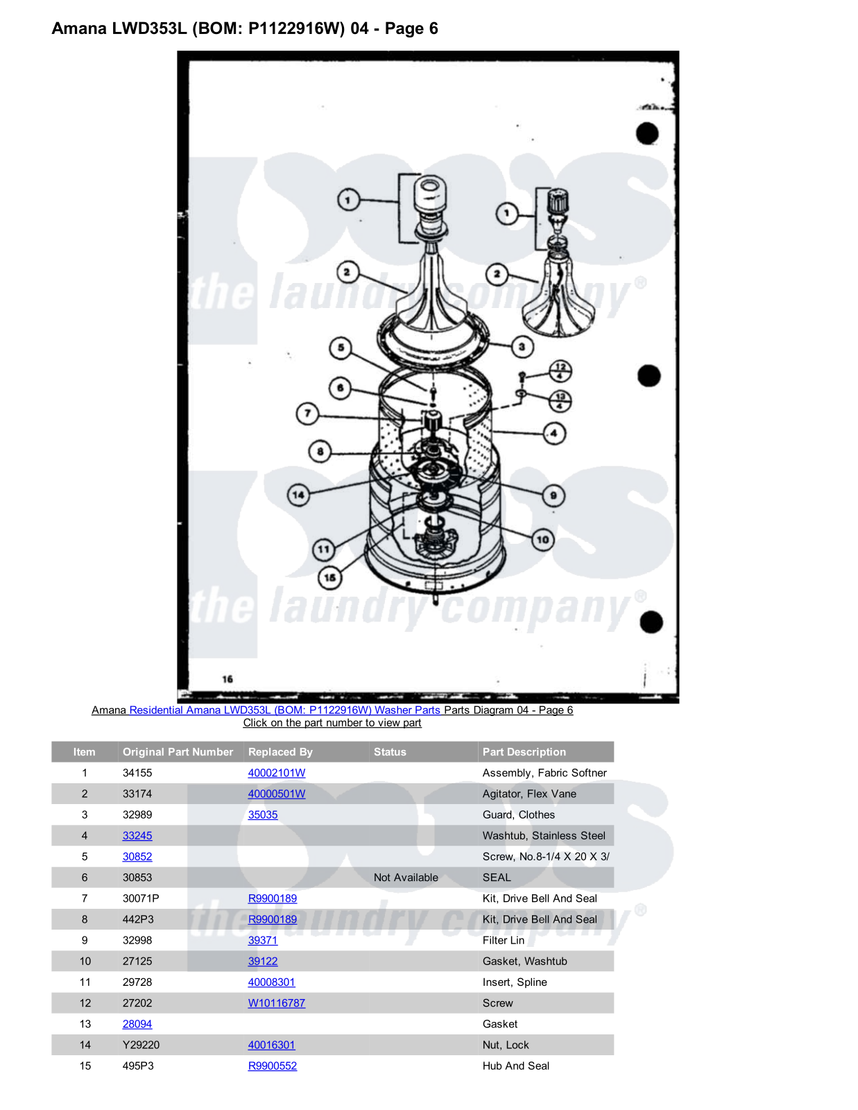 Amana LWD353L Parts Diagram