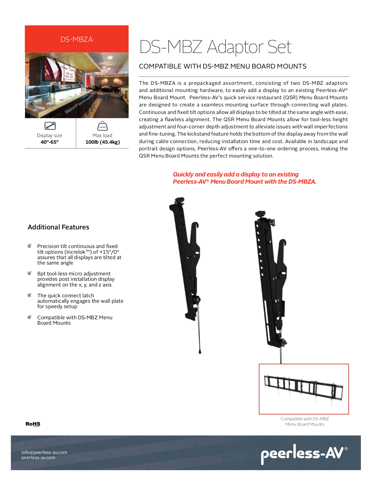 Peerless-AV DS-MBZA Specsheet