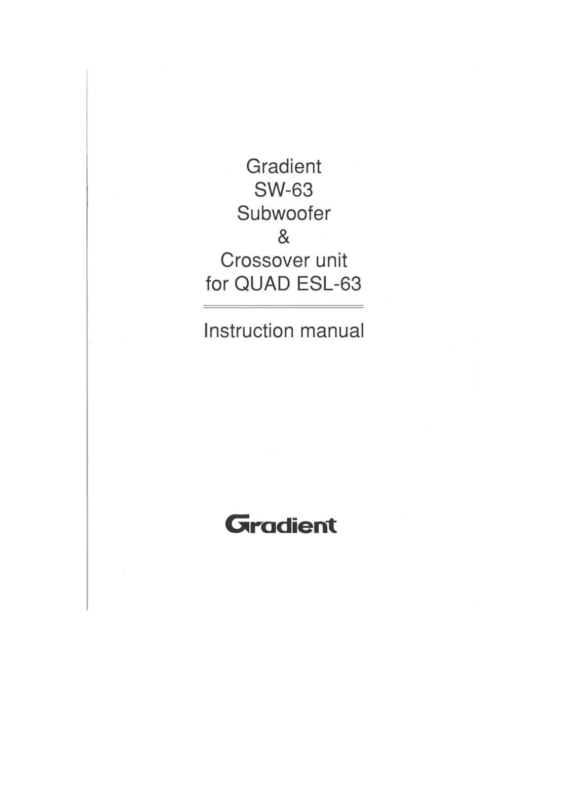 Gradient SW-63 Owners manual
