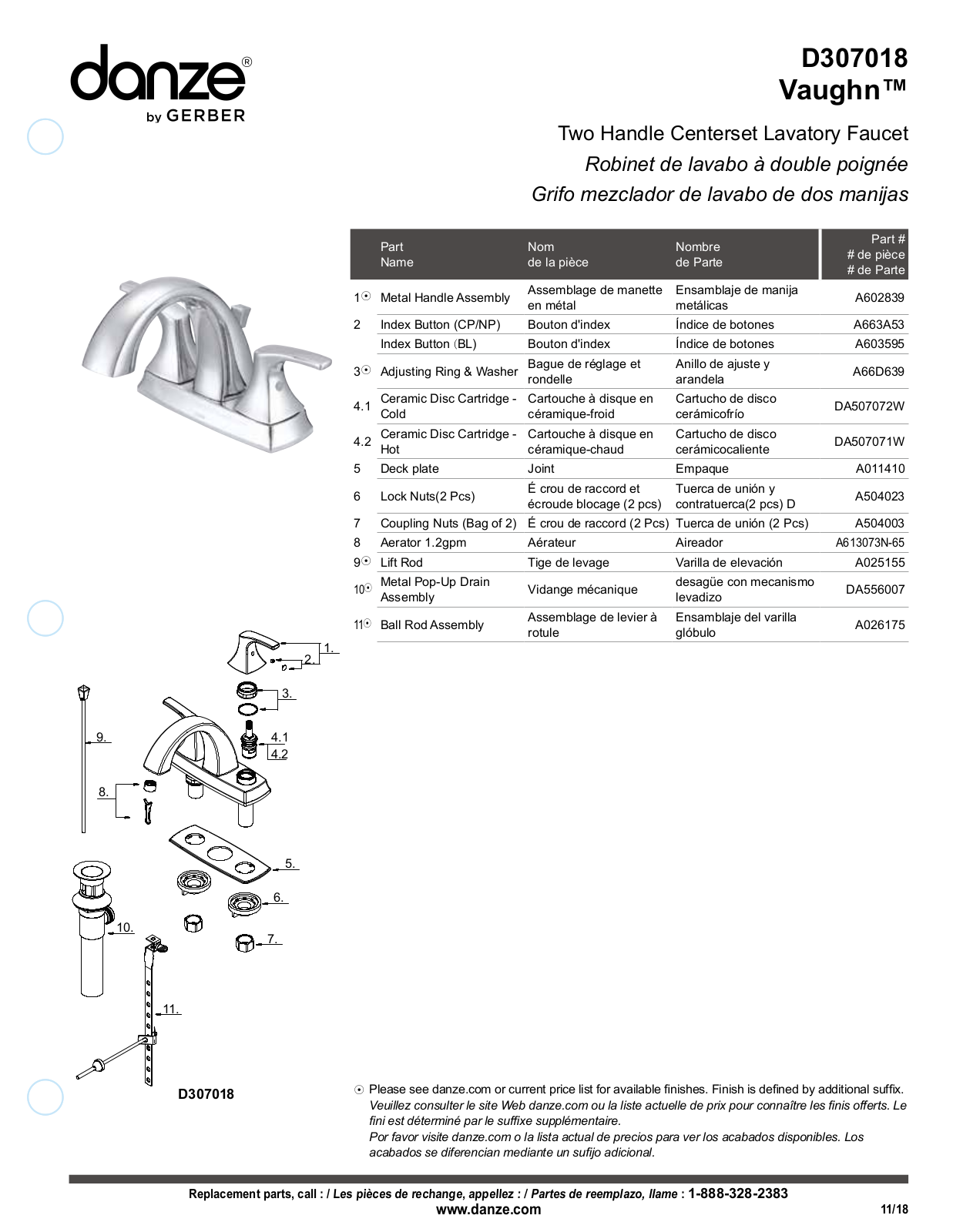 Gerber D307018BS, D307018, D307018BN Part List