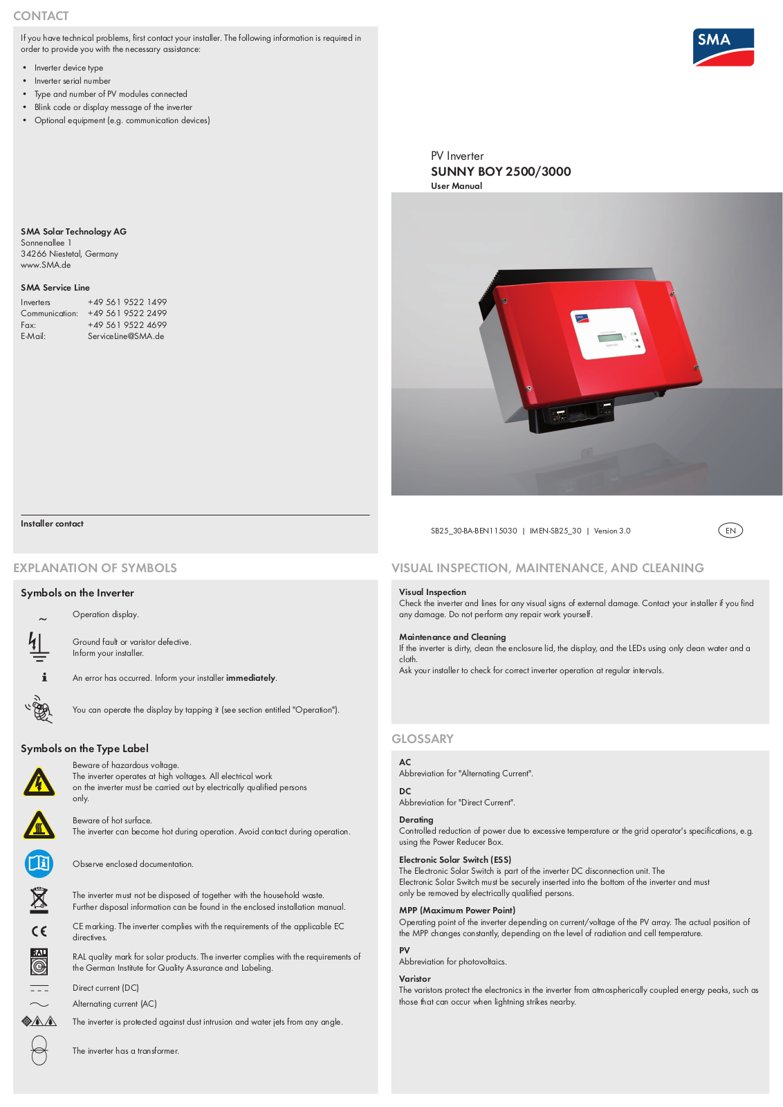 SMA SB 2500 User Manual