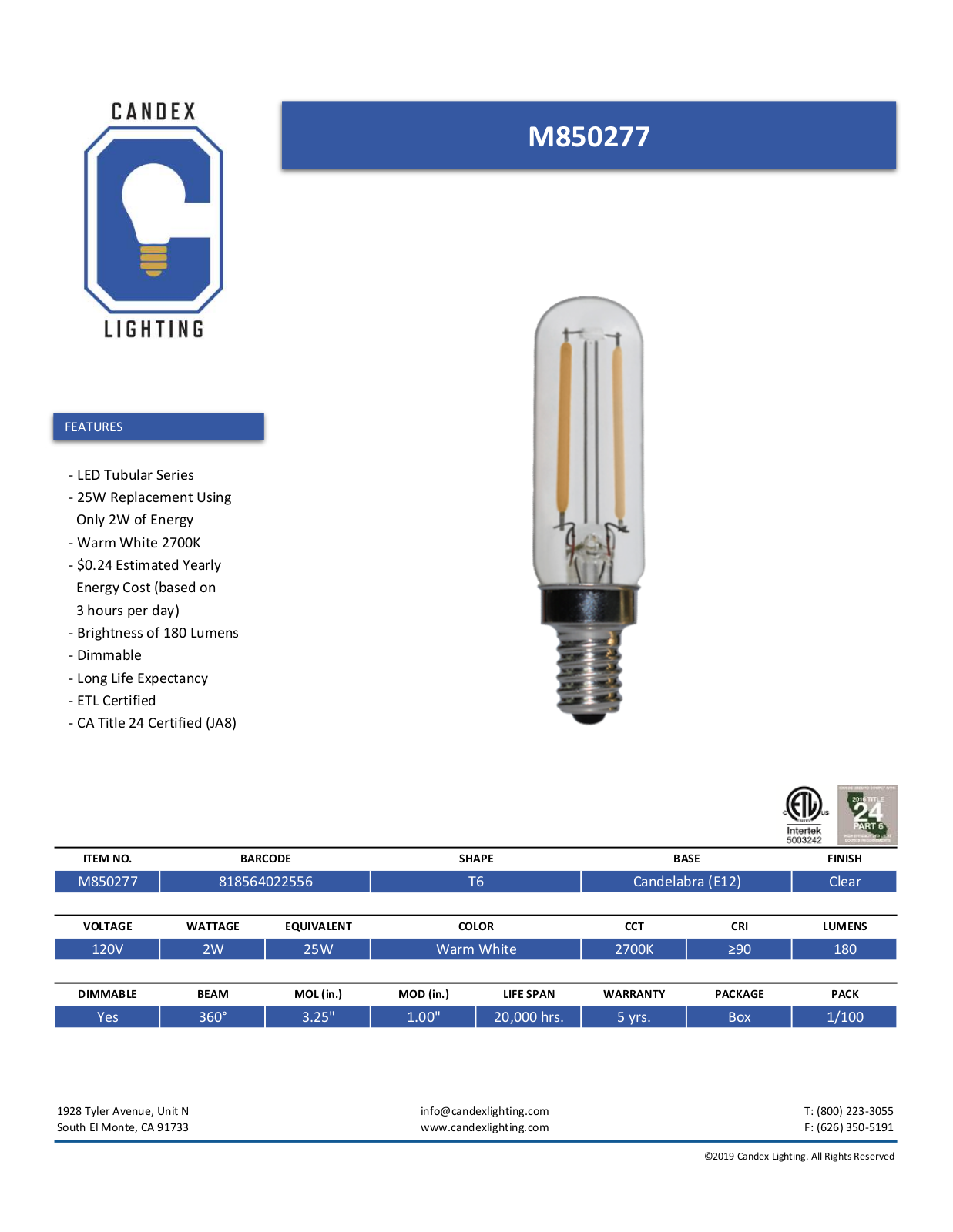 Candex Lighting CNDX1013 Specifications - ManualMachine.com