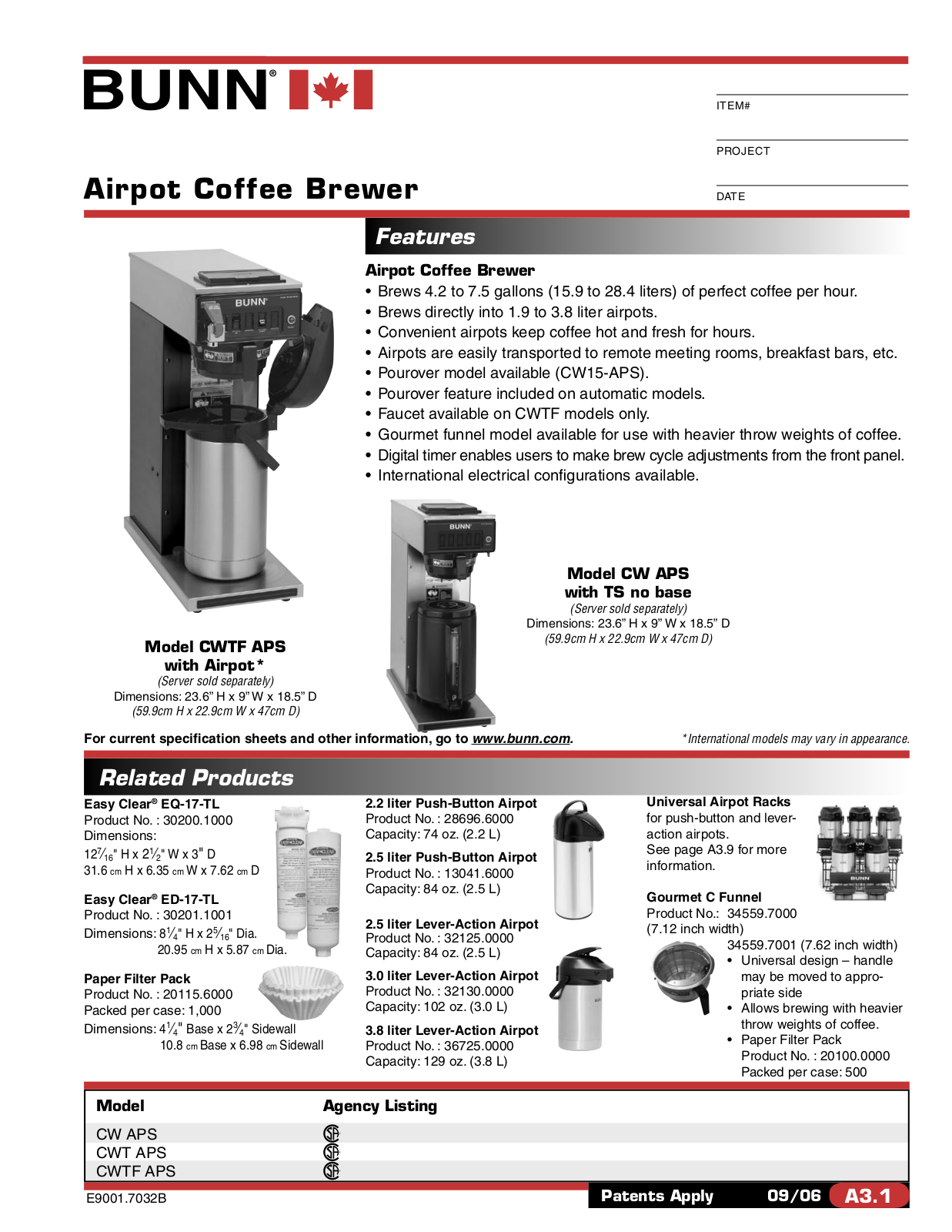 Bunn CWTF APS, CWT APS User Manual