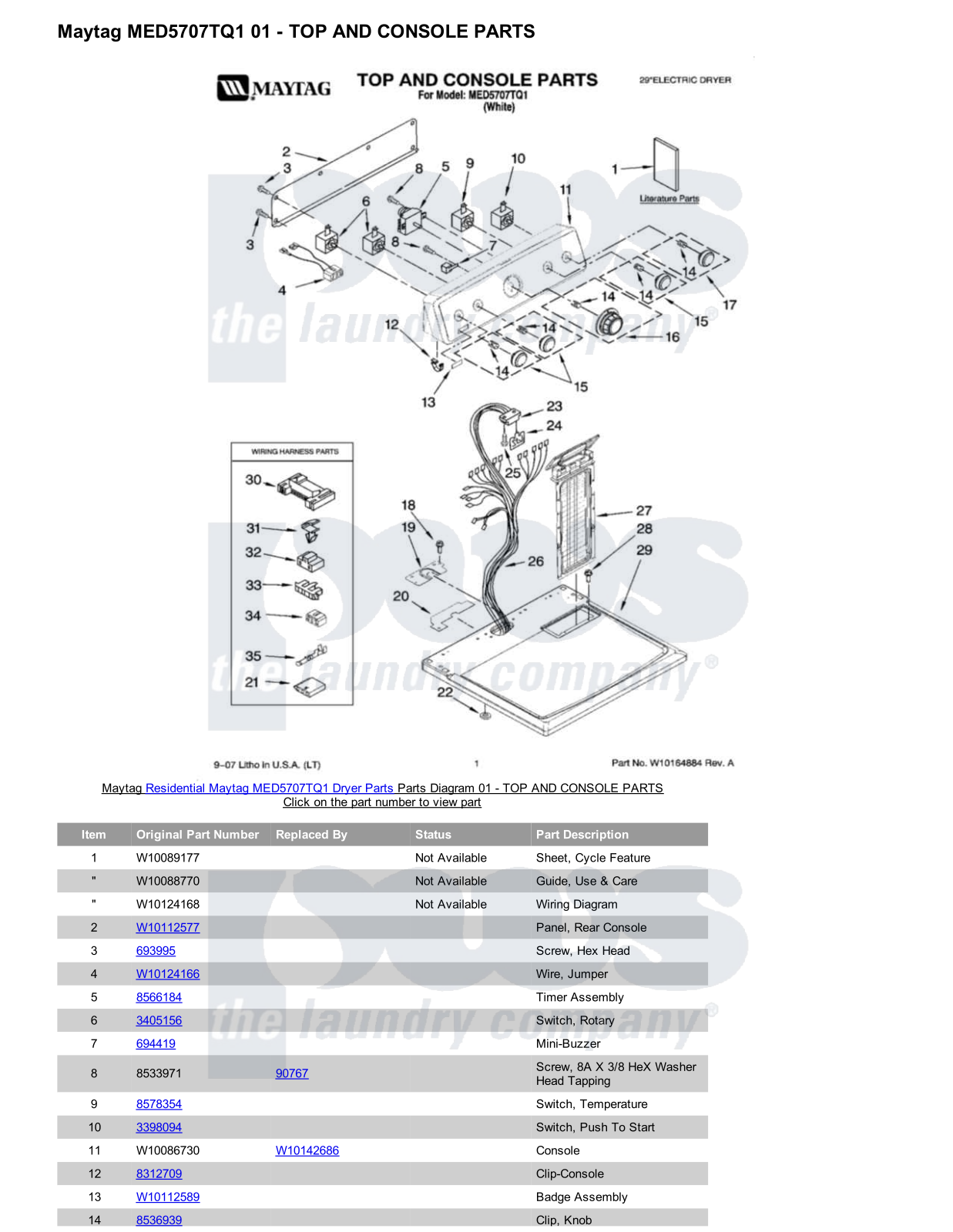 Maytag MED5707TQ1 Parts Diagram