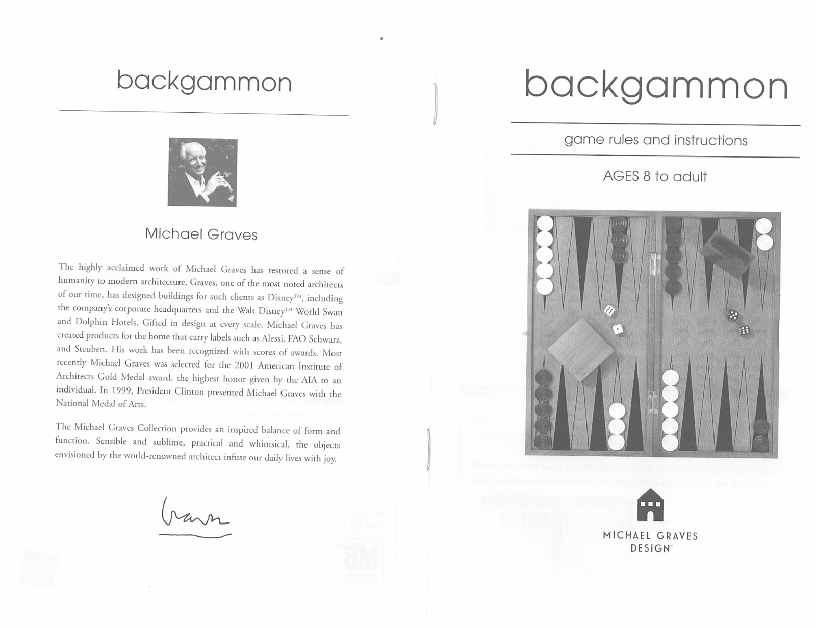 HASBRO Backgammon Michael Graves Design 2002 User Manual