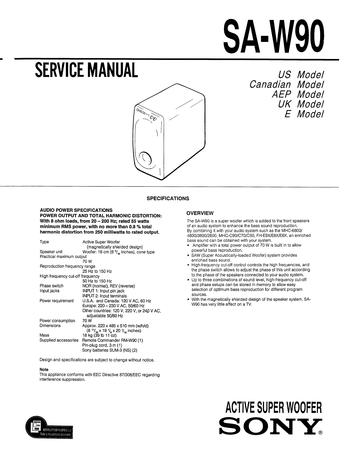 Sony SAW-90 Service manual