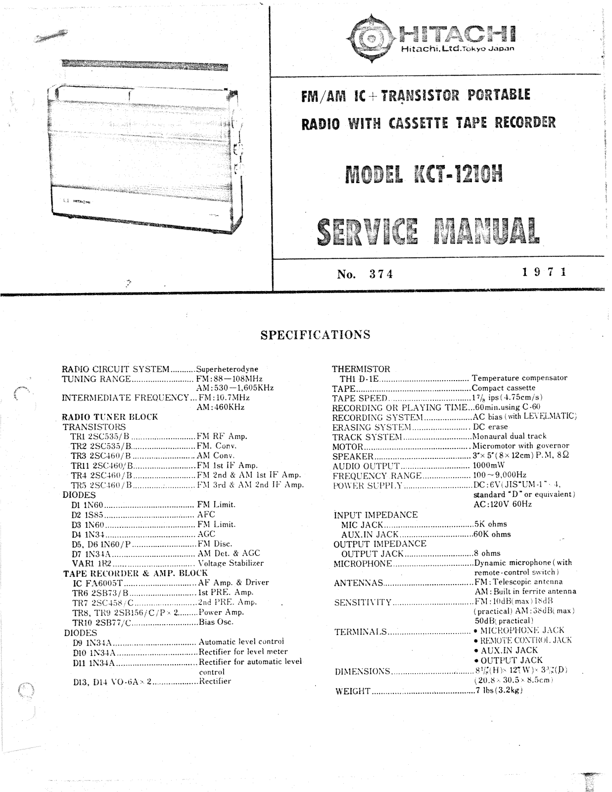 Hitachi KCT-1210-H Service manual