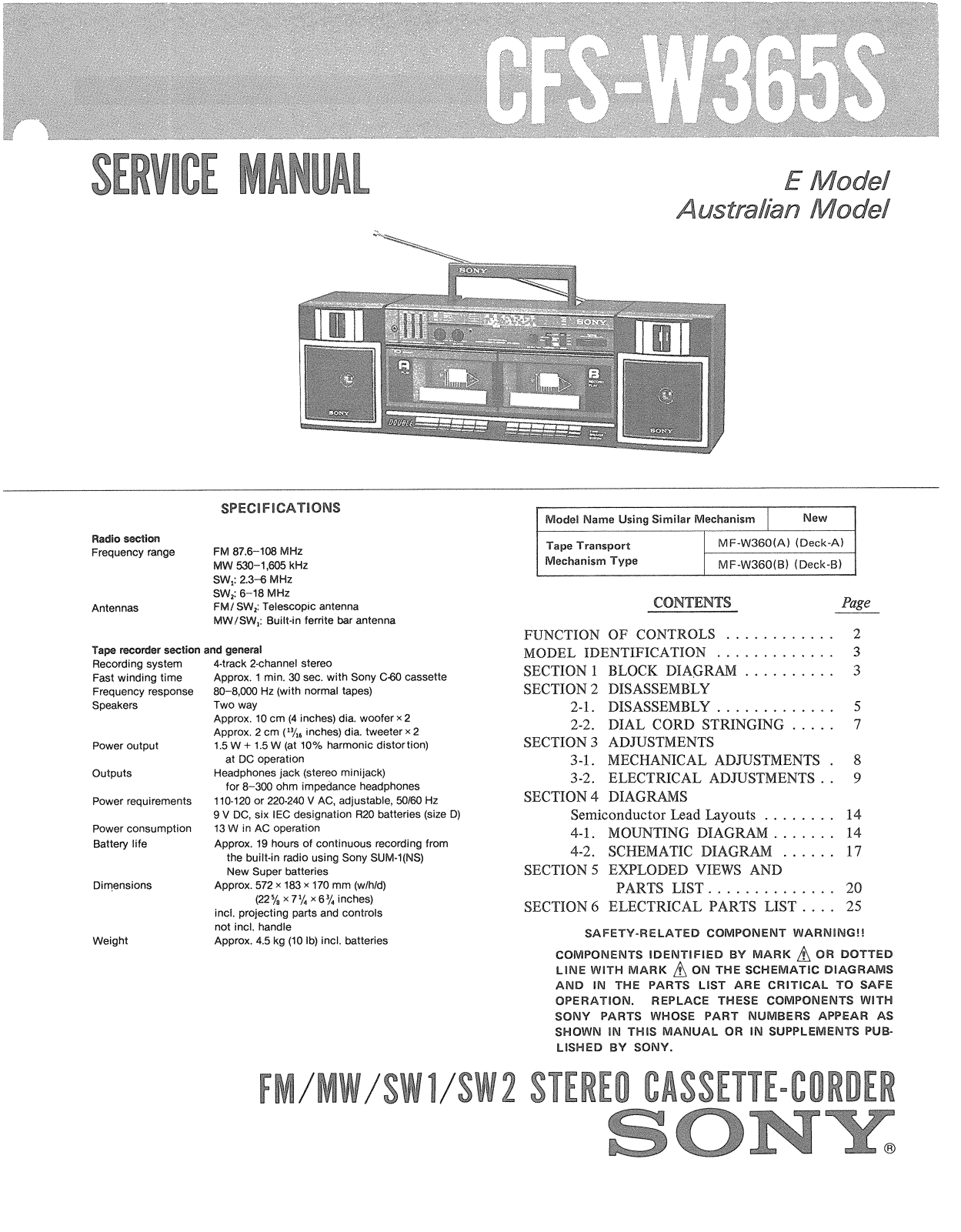 Sony CFSW-365-S Service manual
