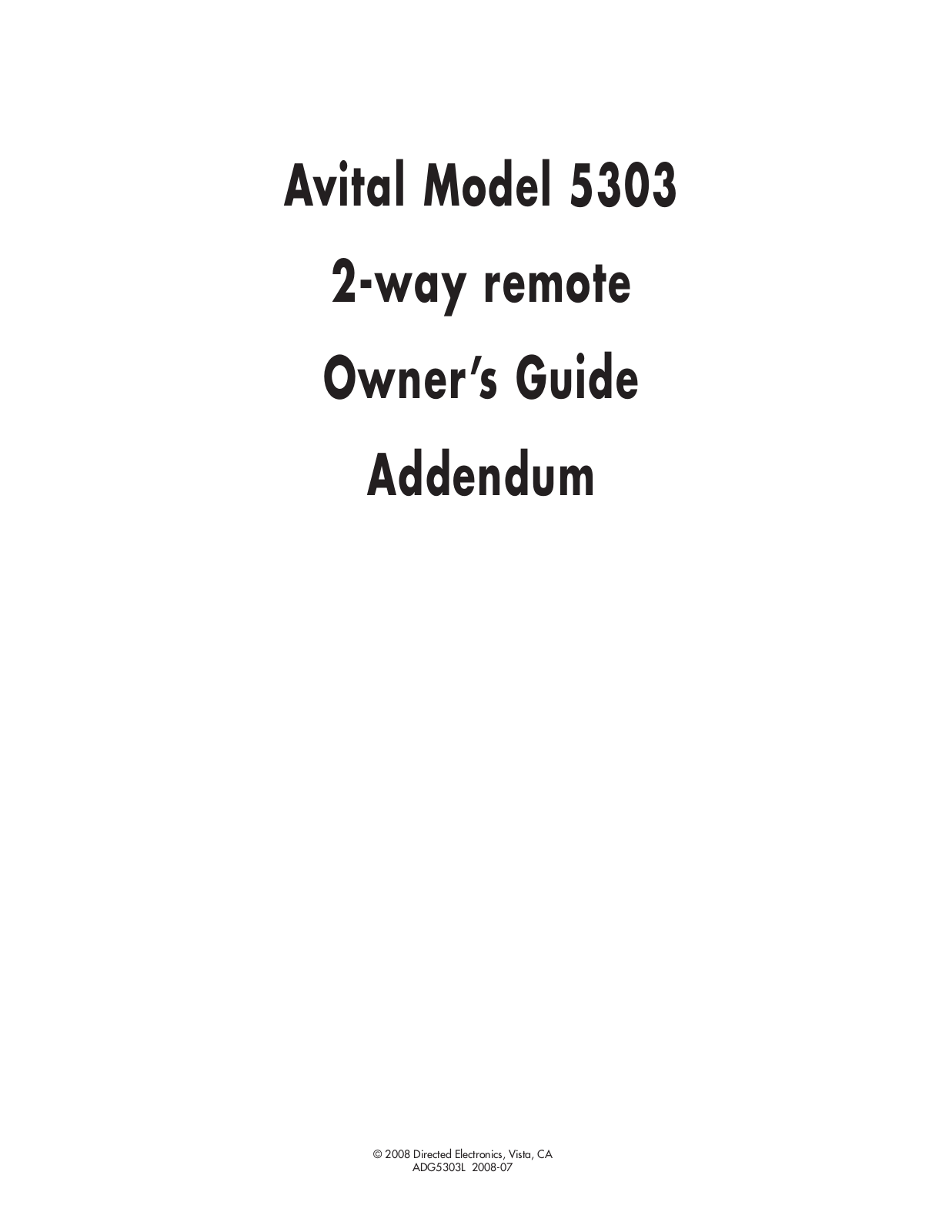 Directed Electronics 5303 User Manual