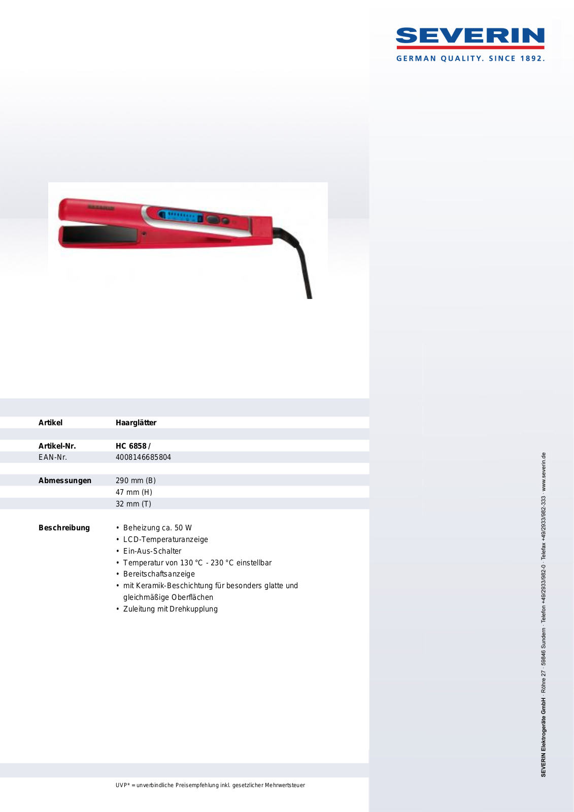 Severin HC 6858 DATASHEET