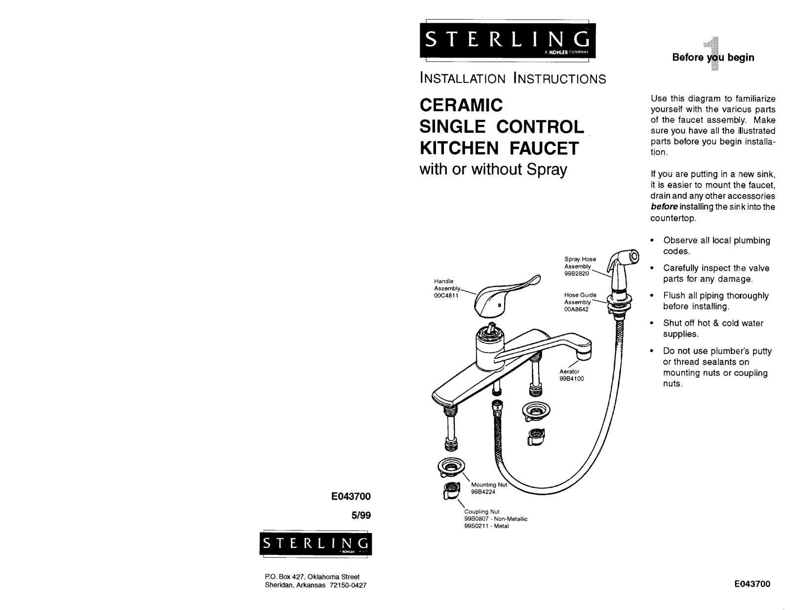 Sterling Plumbing E043700 User Manual