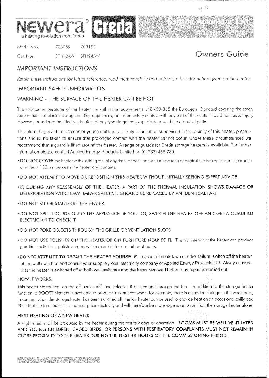 Creda 703155, 703055 User Manual