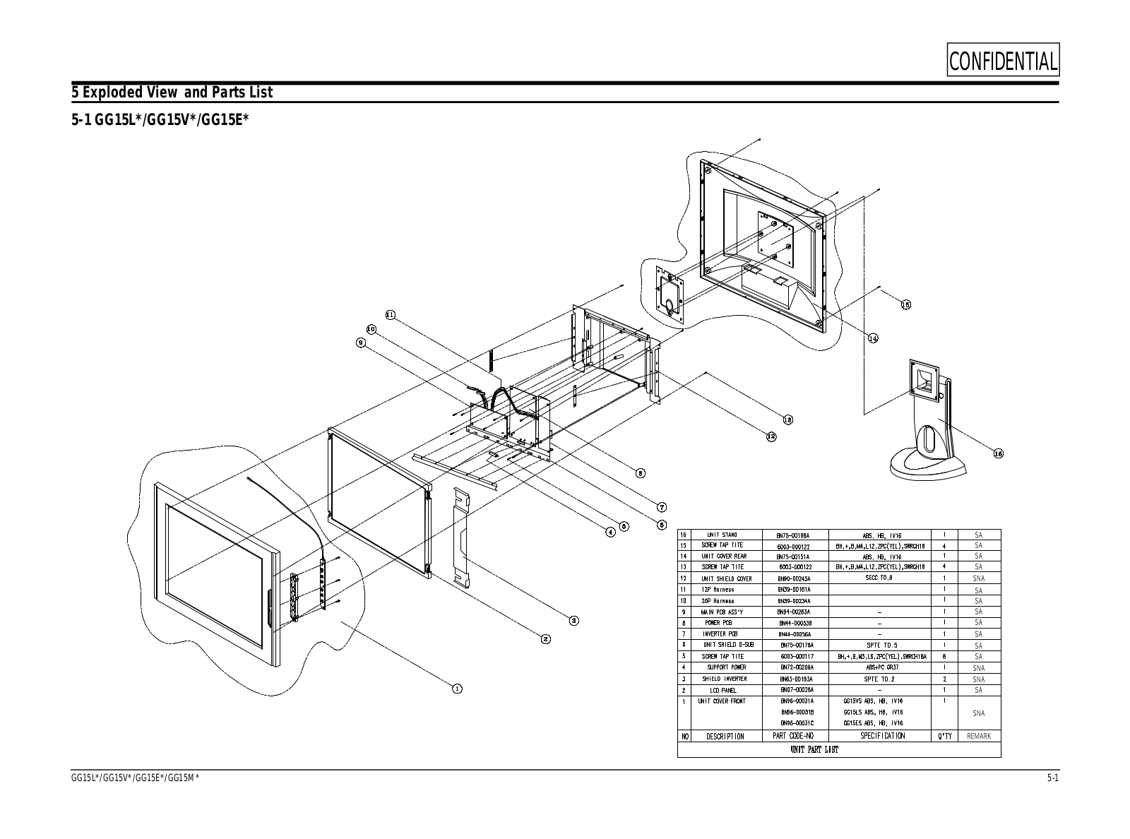 Samsung GG15L-V-E-M Expoioded View and Parts List