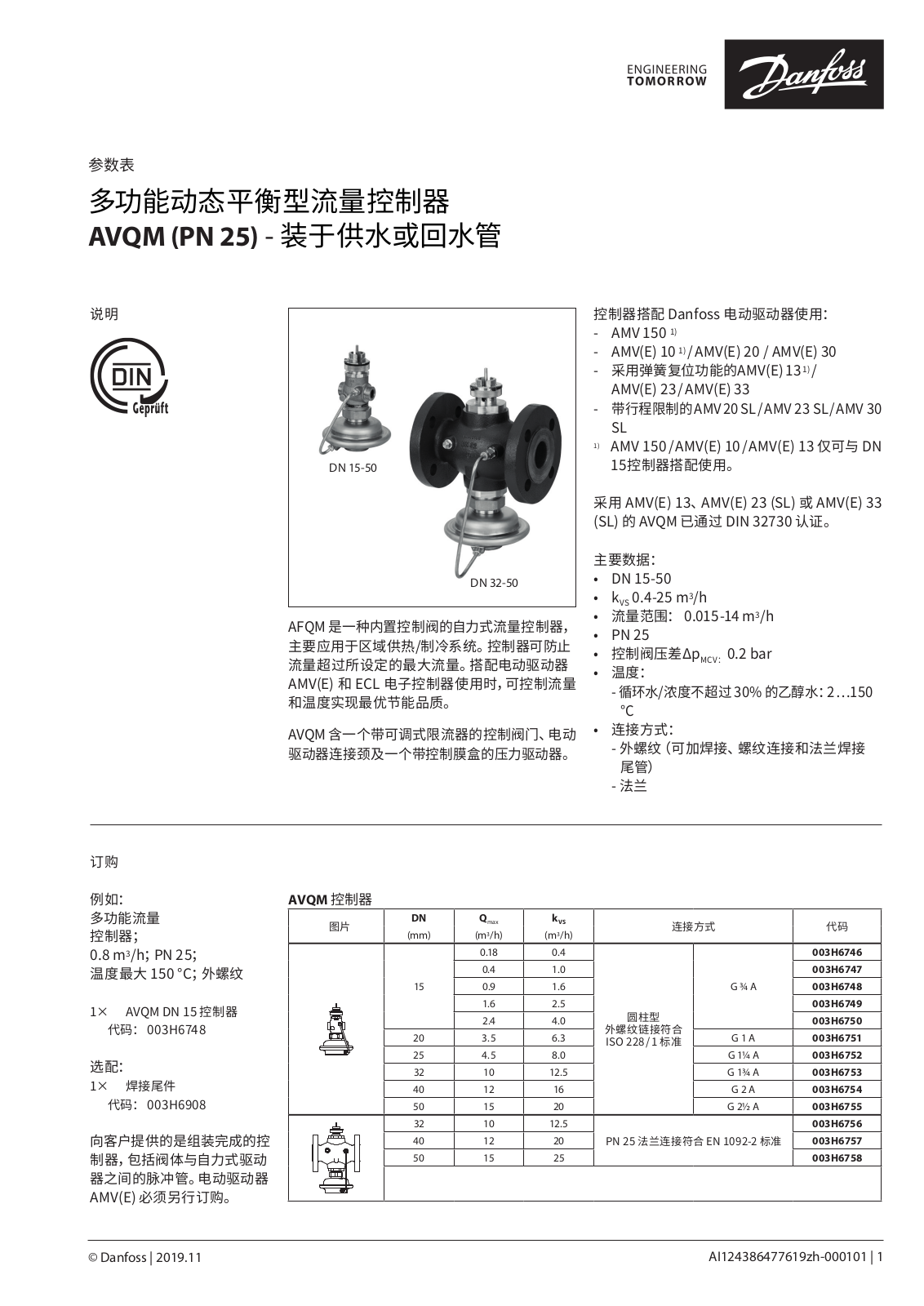 Danfoss AVQM Data sheet