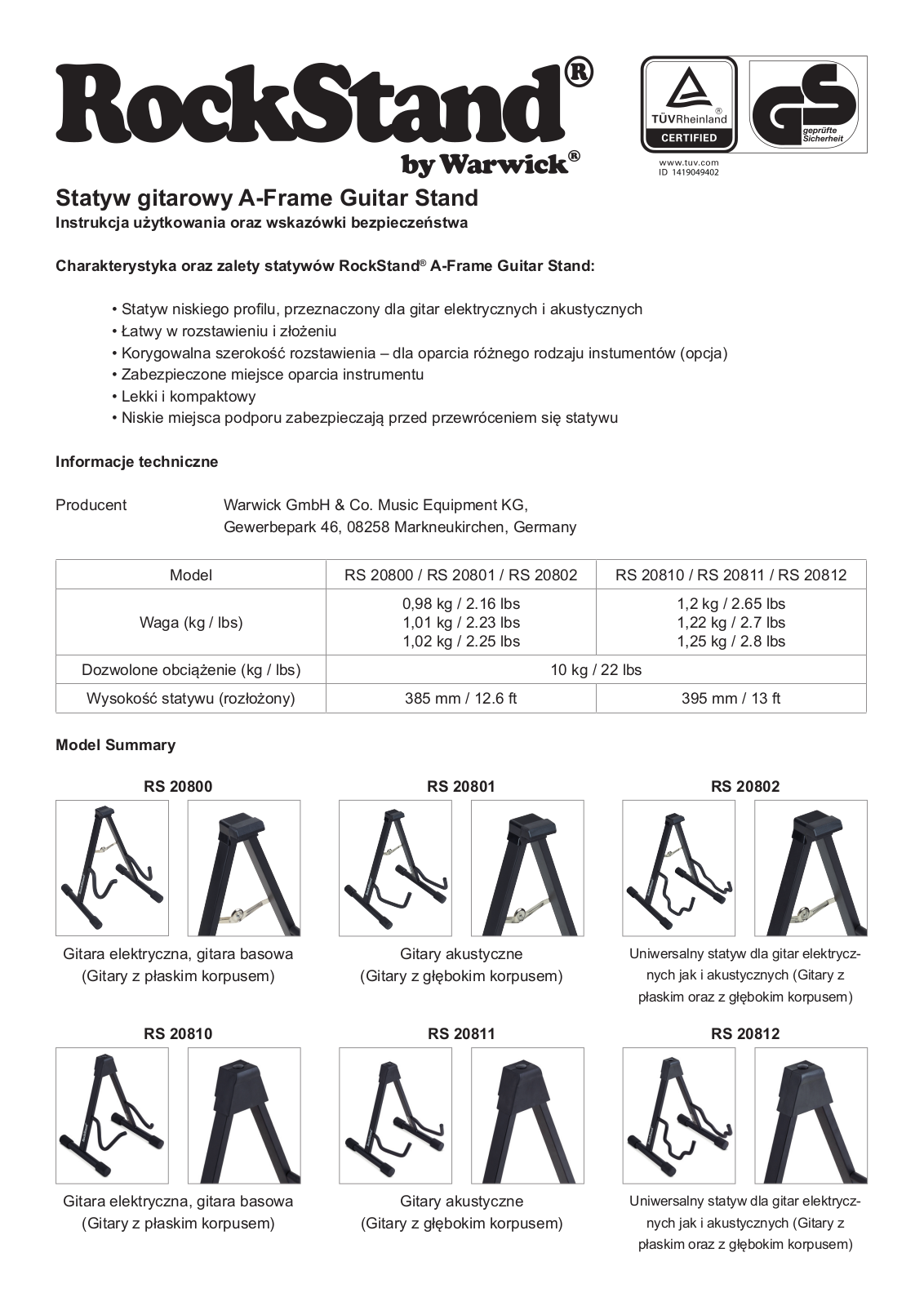 Warwick RS 20800 B-1C Service Manual