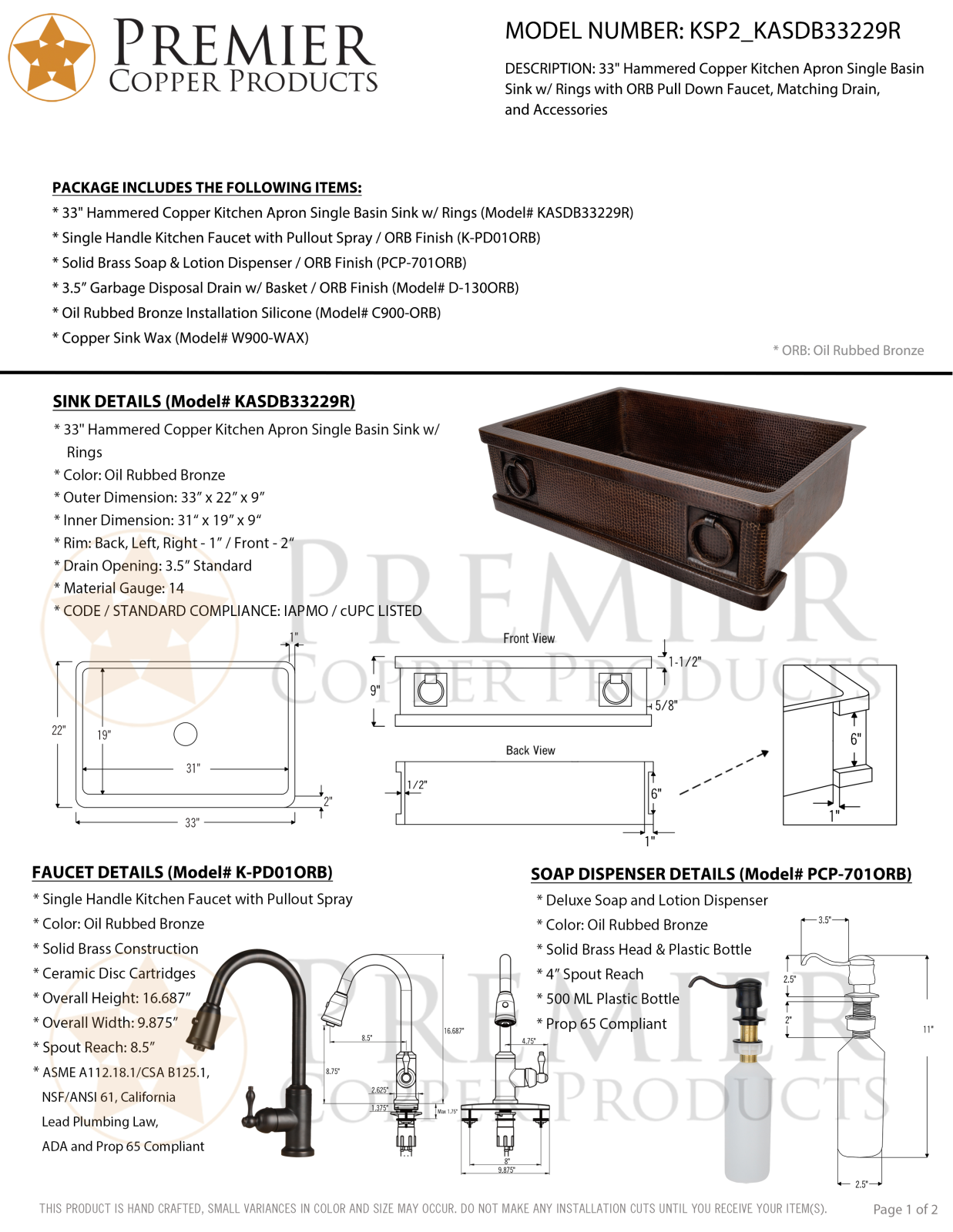 Premier Copper Products IER1897 Specifications - ManualMachine.com