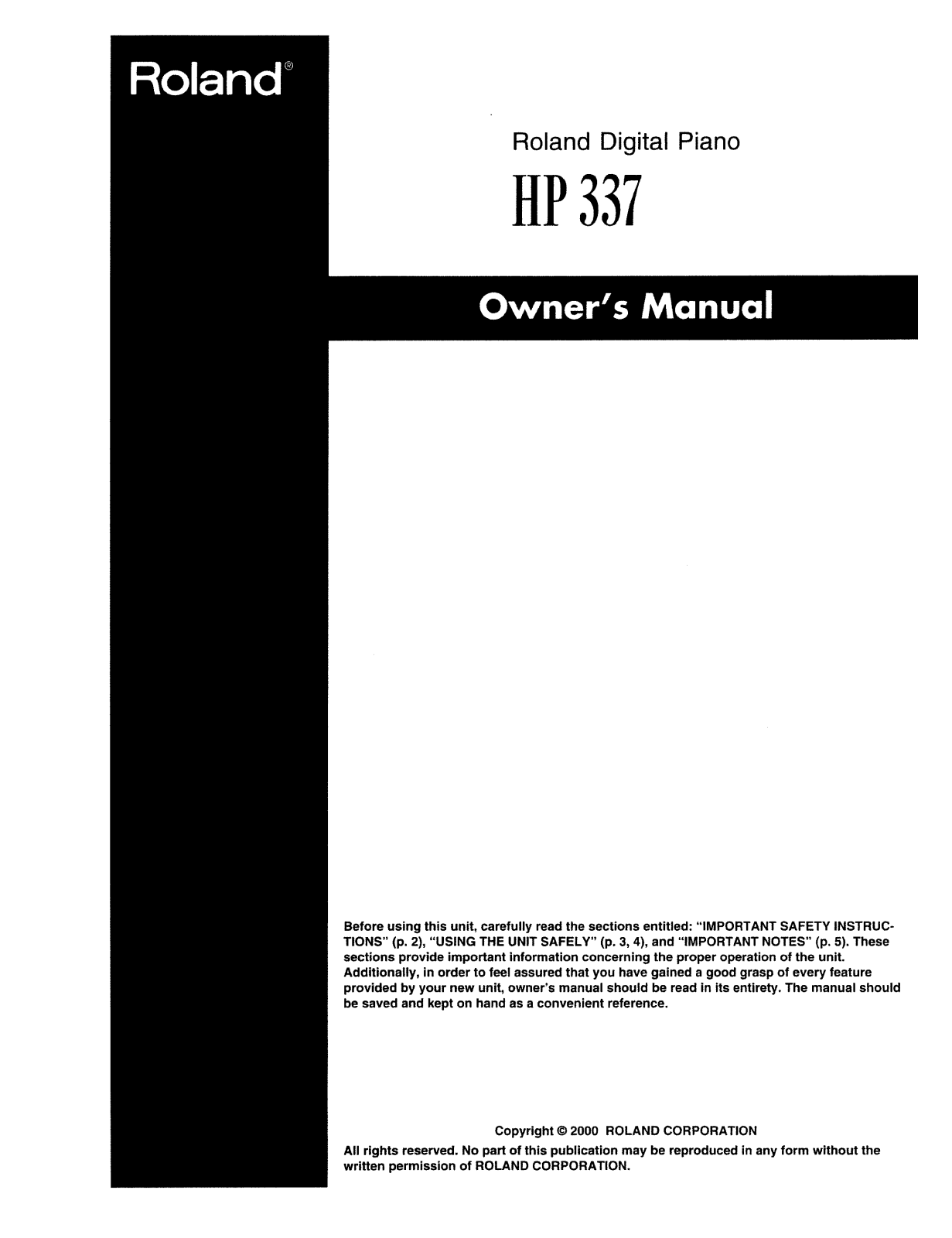 Roland HP 337 Service Manual